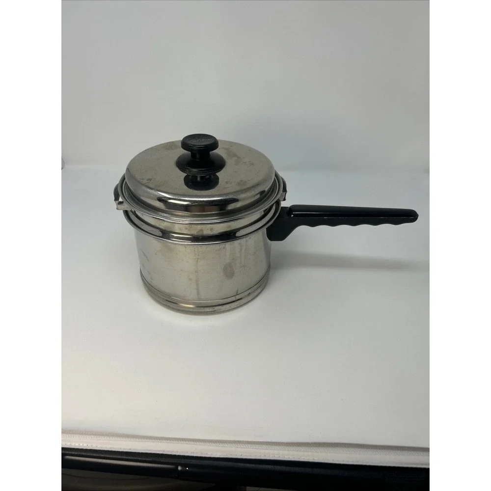 Vintage Lifetime 2.5 QT Saucepan Double Boiler and Lid Stainless Steel USA 3 PC